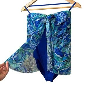 Lauren Ralph Lauren One Piece Blue Paisley Floral Swimsuit Women's sz 10 FLowy